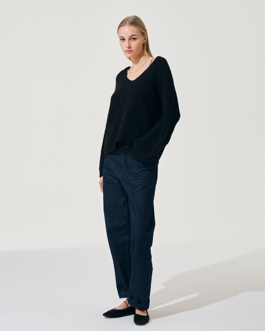 Scaglione V.NECK RAGLAN GLITTER BLACK Pezzi Unici