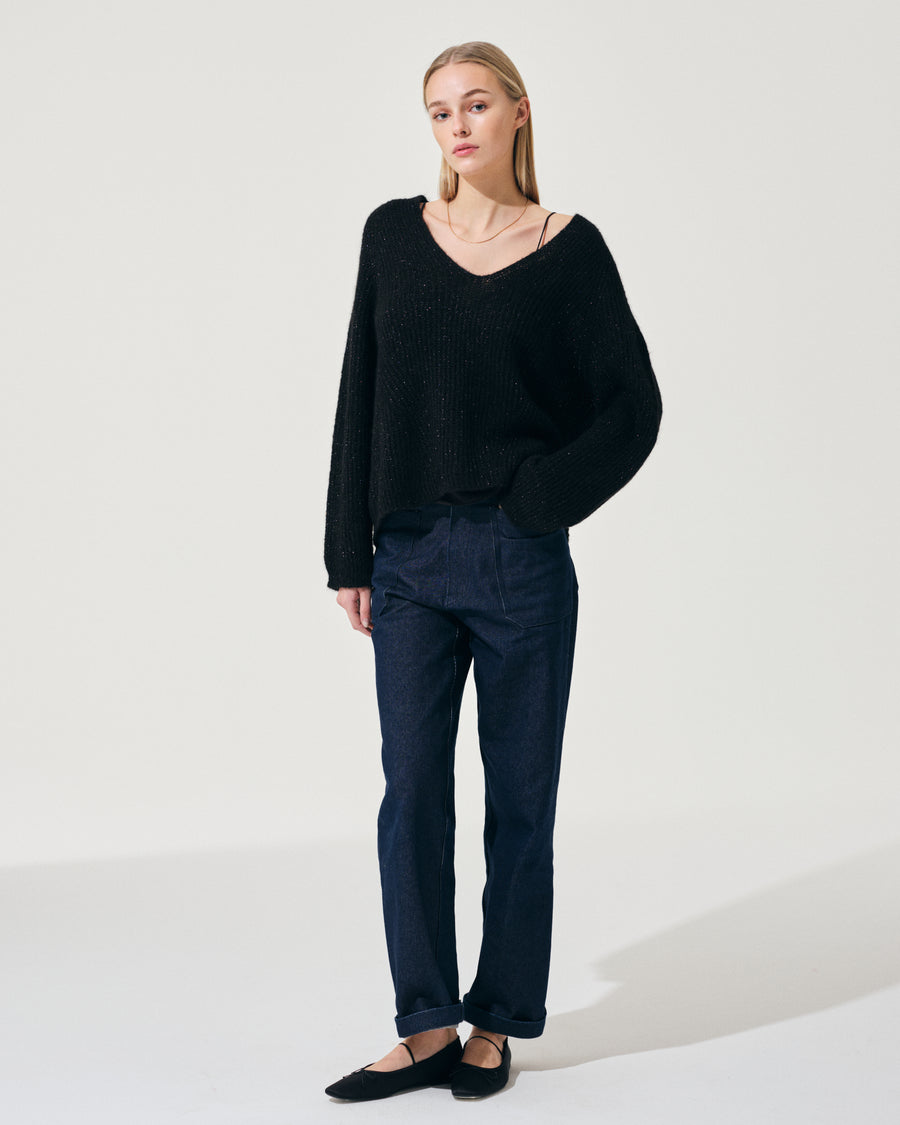 Scaglione V.NECK RAGLAN GLITTER BLACK Pezzi Unici