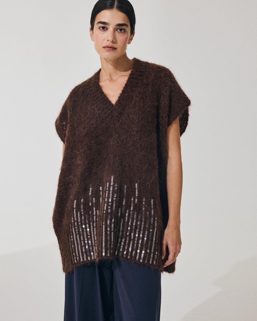 Scaglione PONCHO V PAILLETTES EBANO Qualità Garantita