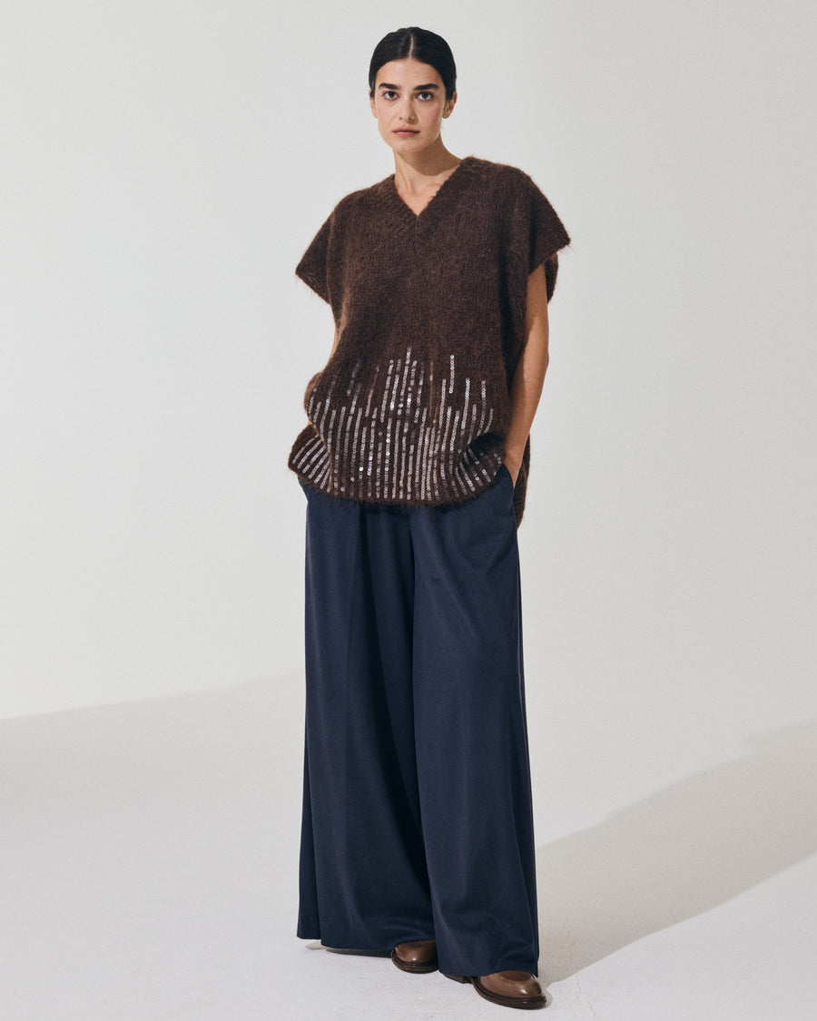 Scaglione PONCHO V PAILLETTES EBANO Qualità Garantita