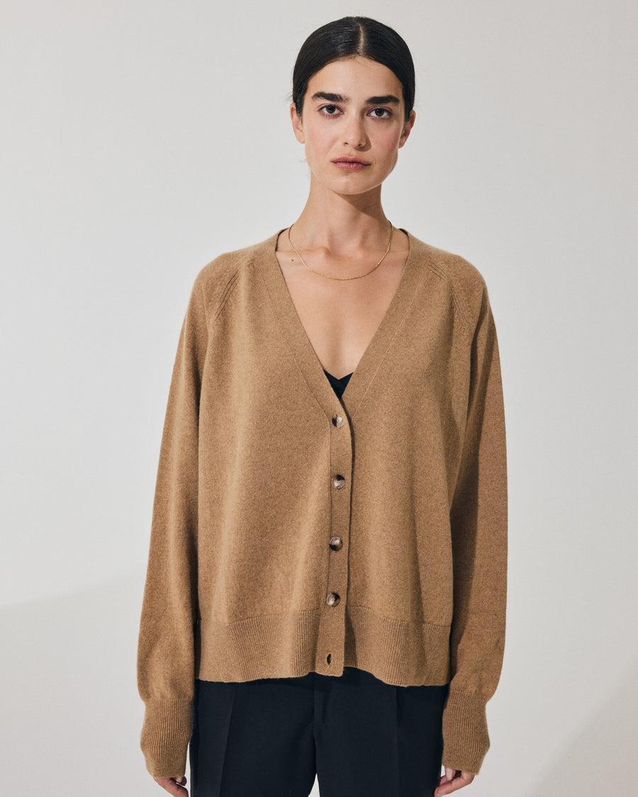 Scaglione CARDIGAN RAGLAN RIBBED SIDES CARAMEL Shopping Online
