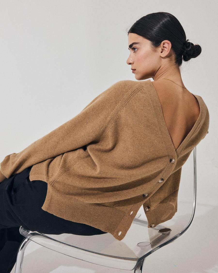 Scaglione CARDIGAN RAGLAN RIBBED SIDES CARAMEL Shopping Online