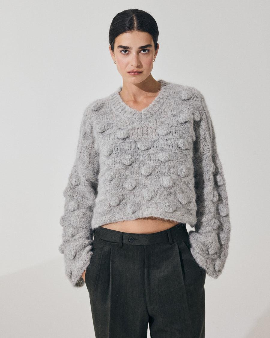 Scaglione V NECK OVER HAZELNUT STITCH GREY Vendita Economica