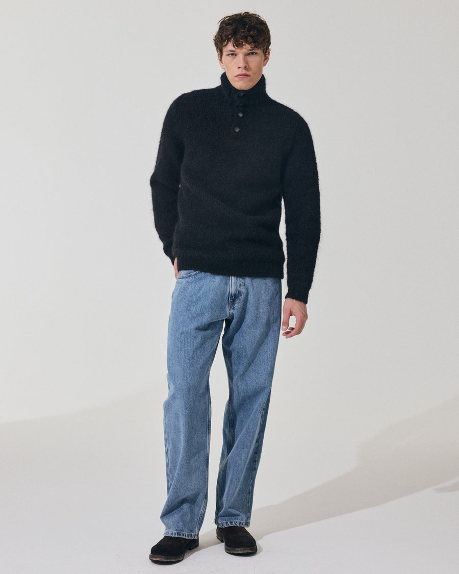 Scaglione HIGH NECK BOTTONI MESSY HAIR NAVY Promozione