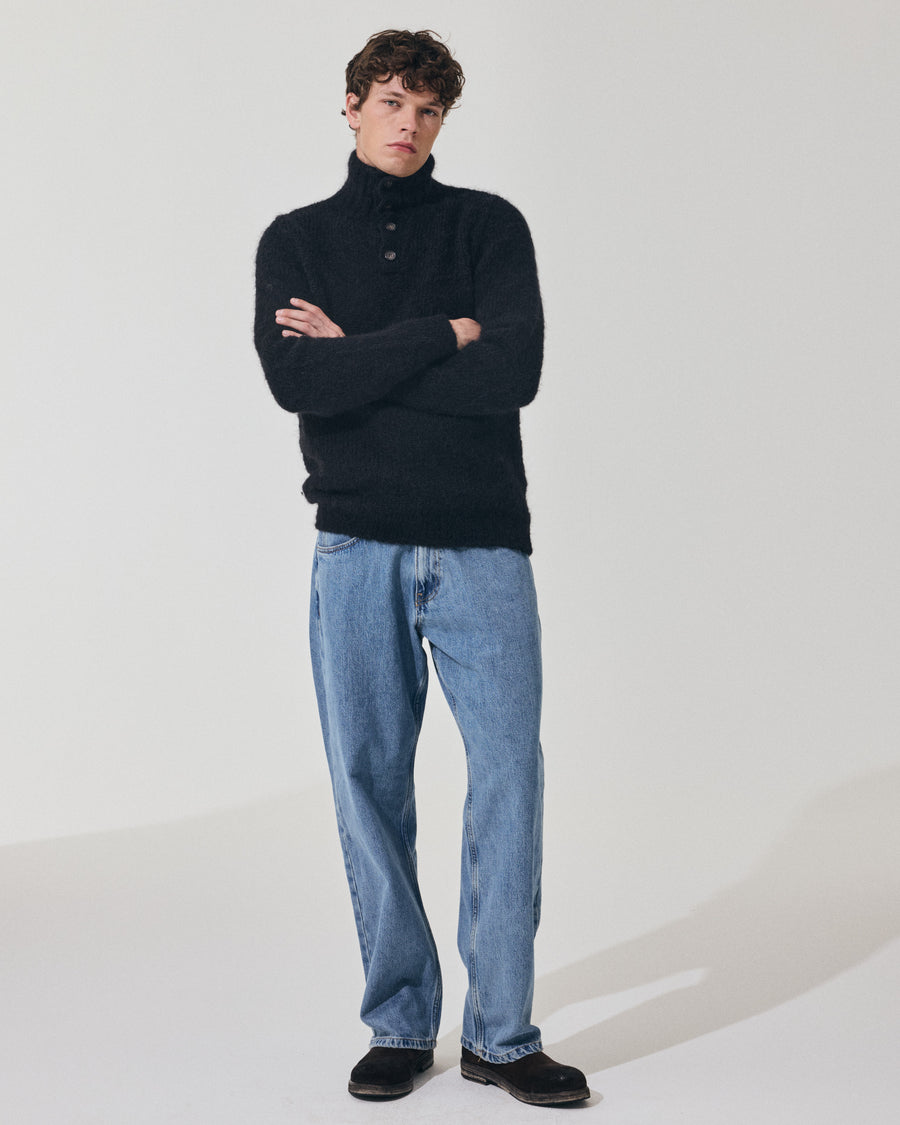 Scaglione HIGH NECK BOTTONI MESSY HAIR NAVY Promozione