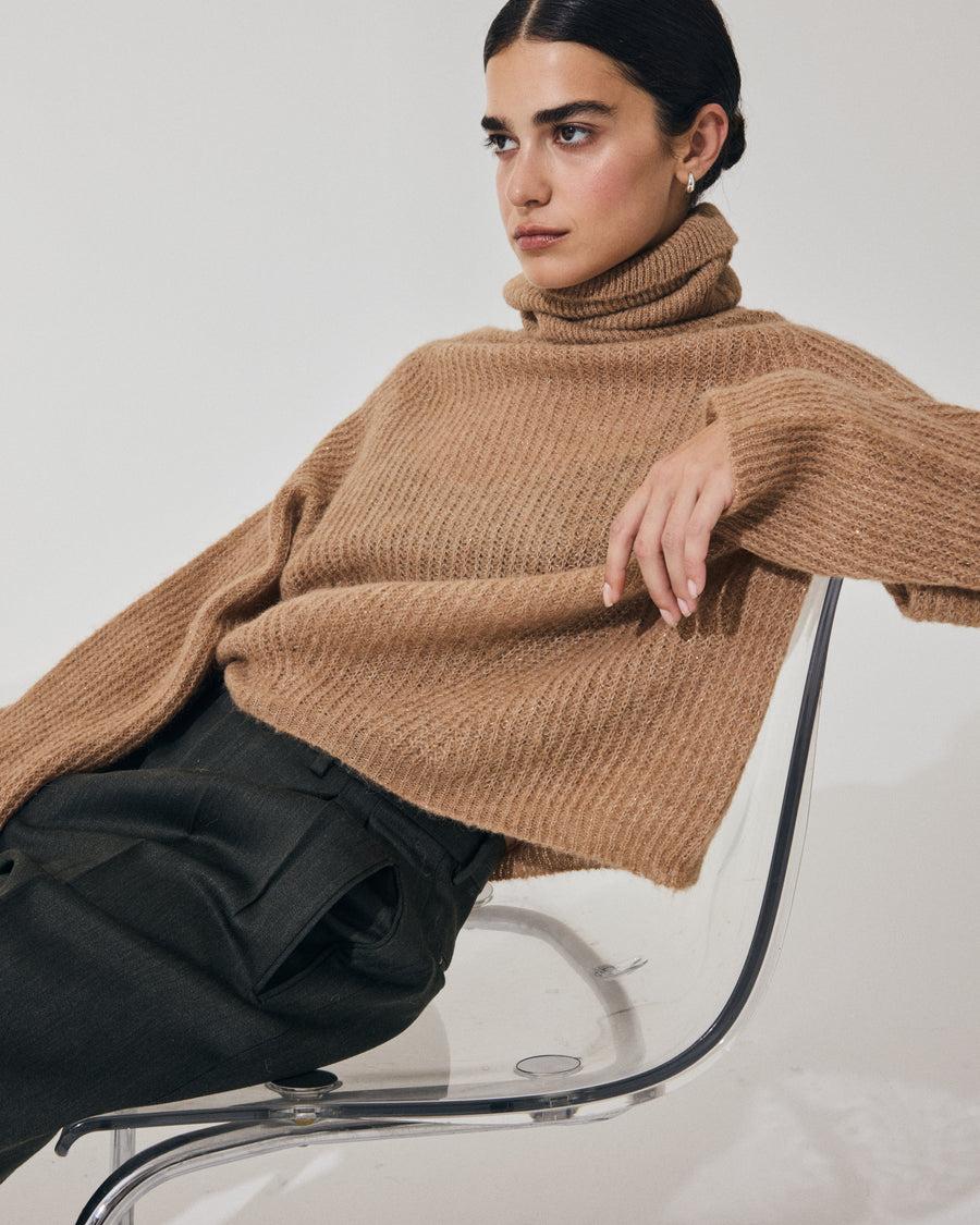 Scaglione TURTLE NECK RAGLAN GLITTER CARAMEL Spedizione Gratuita