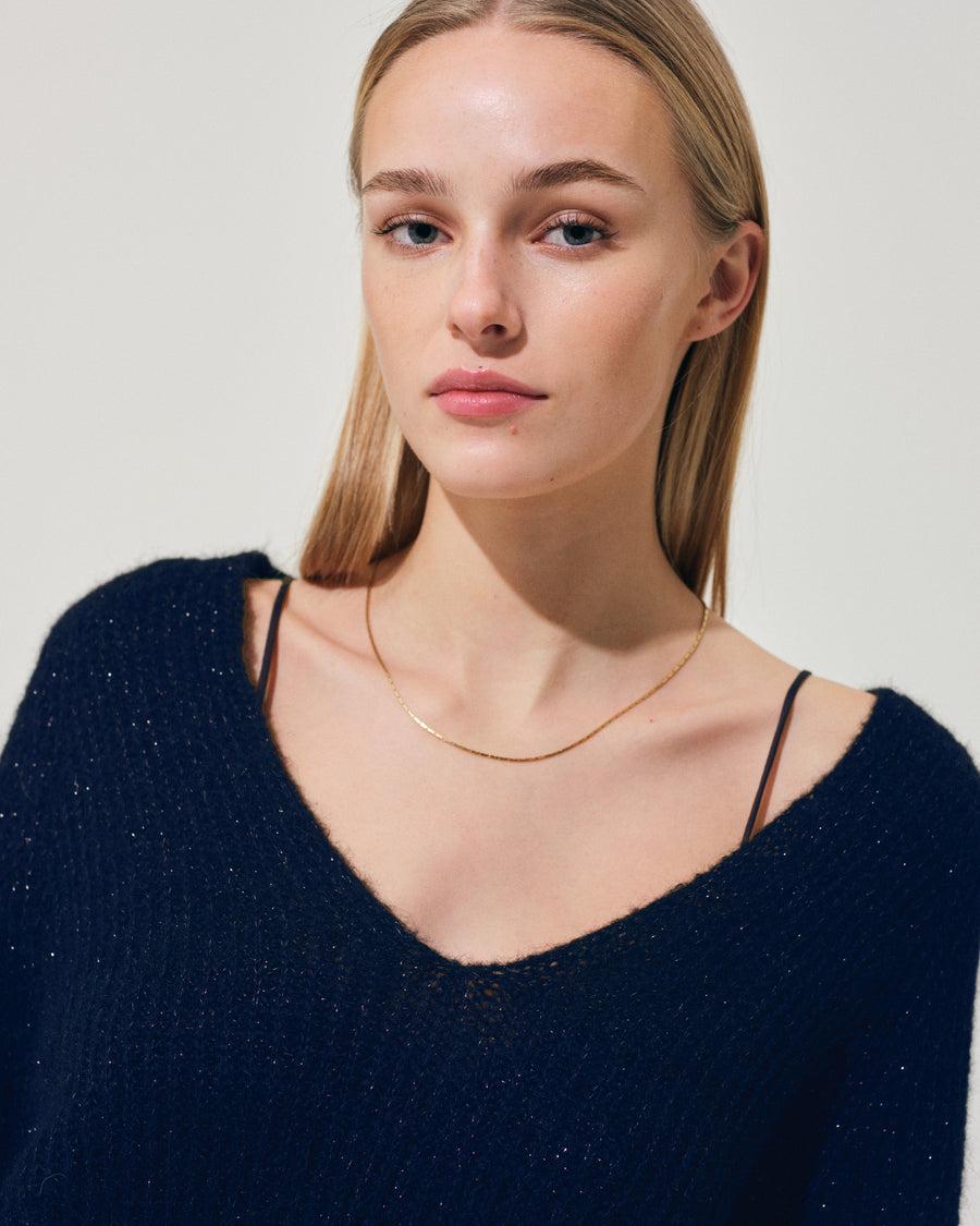 Scaglione V.NECK RAGLAN GLITTER NAVY Qualità Garantita