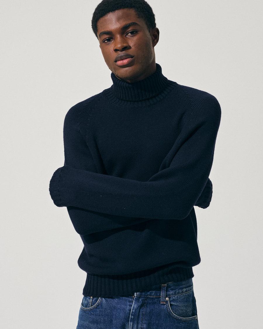 Scaglione TURTLE NECK RAGLAN SOFT MERINO NAVY Vendita
