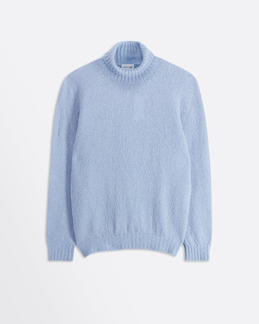 Scaglione TURTLE NECK SEAMLESS PUFFED CASHMERE CELESTE Sottocosto