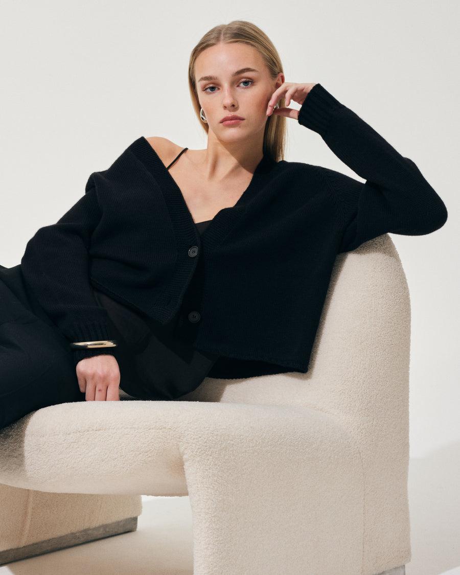 Scaglione CARDIGAN RAGLAN SEAMLESS MERINO BLACK 2025