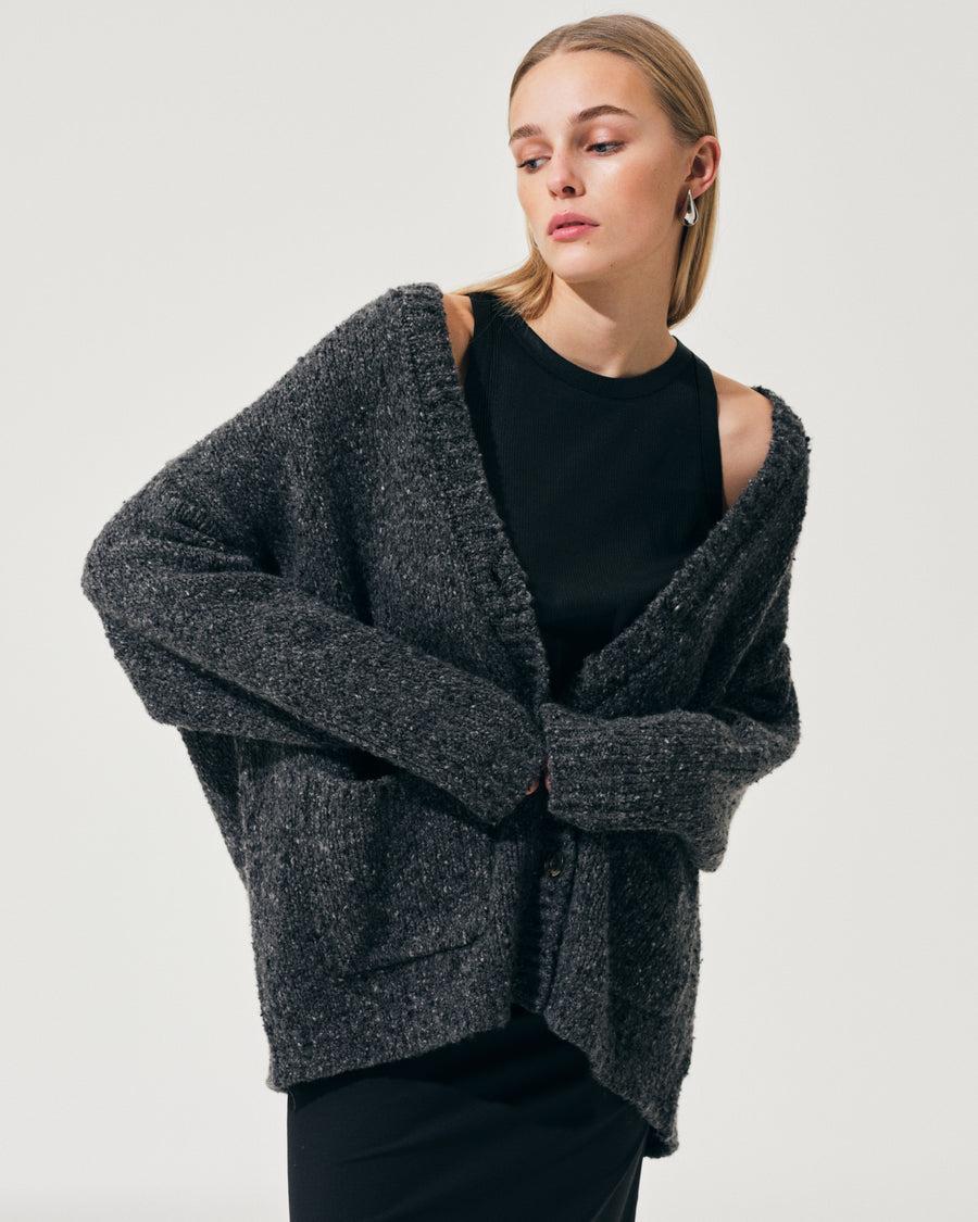 Scaglione MAXI CARDIGAN CASHMERE MULINE' BLACK Soddisfazione Garantita