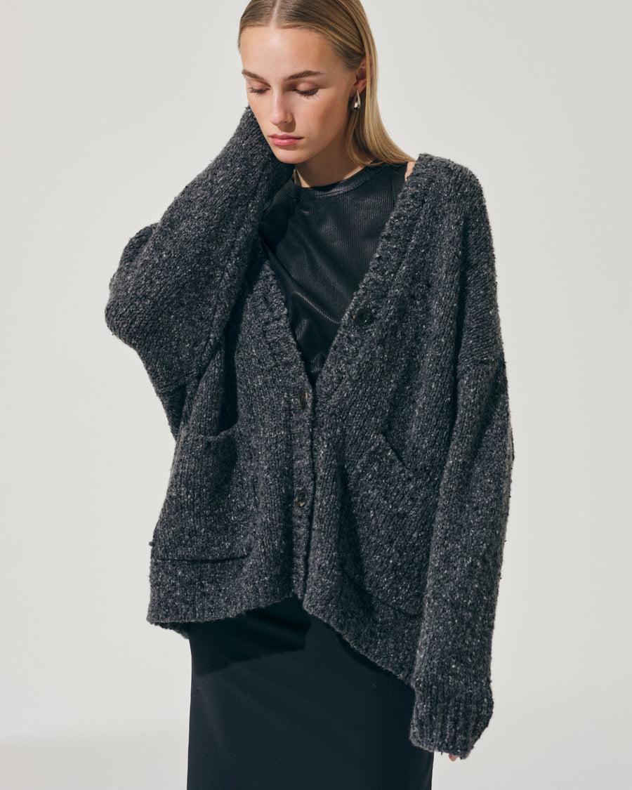 Scaglione MAXI CARDIGAN CASHMERE MULINE' BLACK Soddisfazione Garantita
