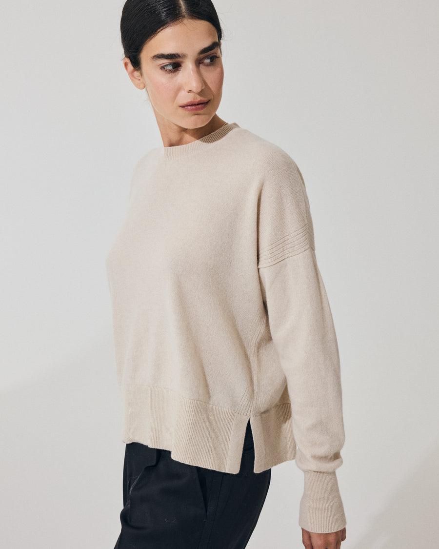 Scaglione ROUND NECK BOXY RIBBED SIDES BEIGE Negozio