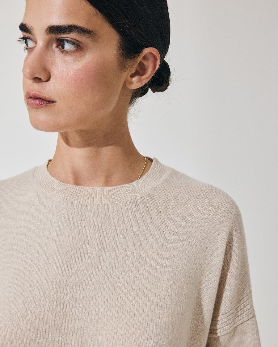 Scaglione ROUND NECK BOXY RIBBED SIDES BEIGE Negozio