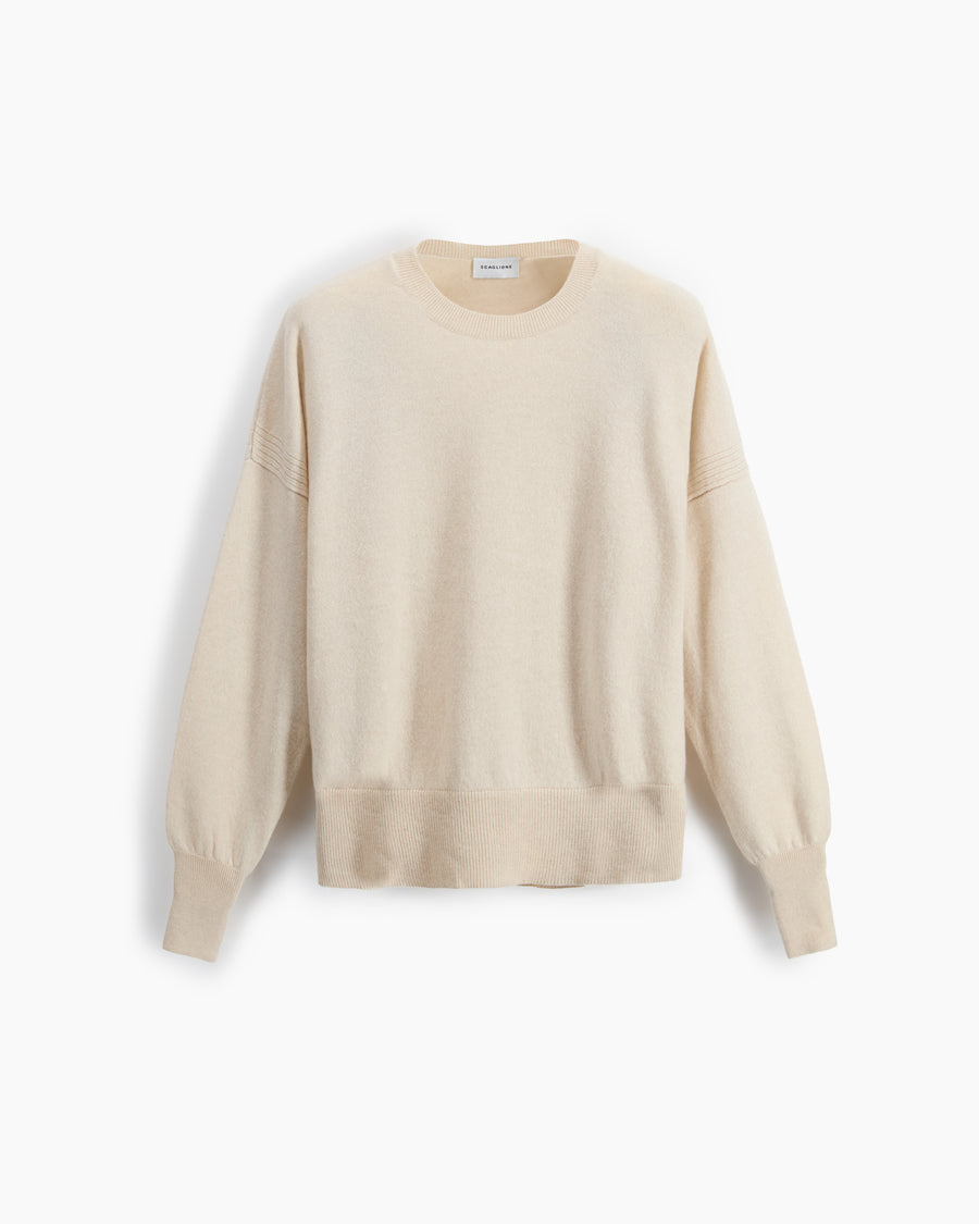 Scaglione ROUND NECK BOXY RIBBED SIDES BEIGE Negozio