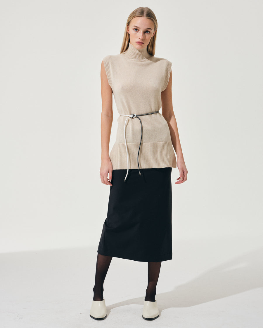 Scaglione GILET TURTLE NECK RIBBED SIDES BEIGE In Saldo