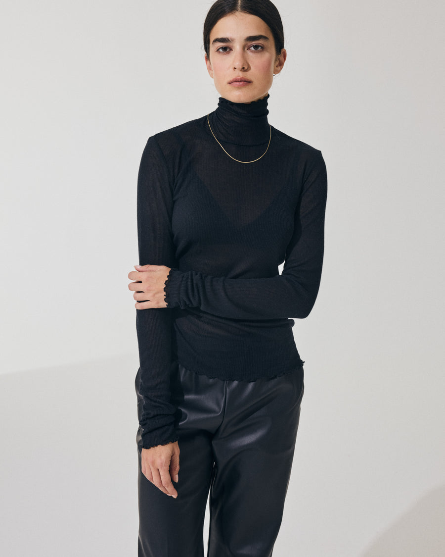 Scaglione TURTLENECK RIBBED MICROMODAL NERO Promozione Limitata