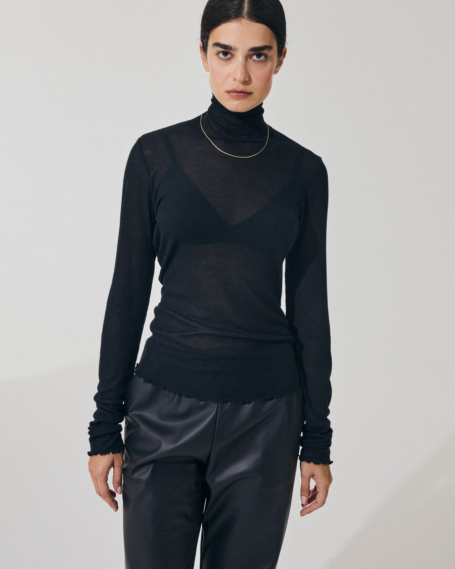 Scaglione TURTLENECK RIBBED MICROMODAL NERO Promozione Limitata