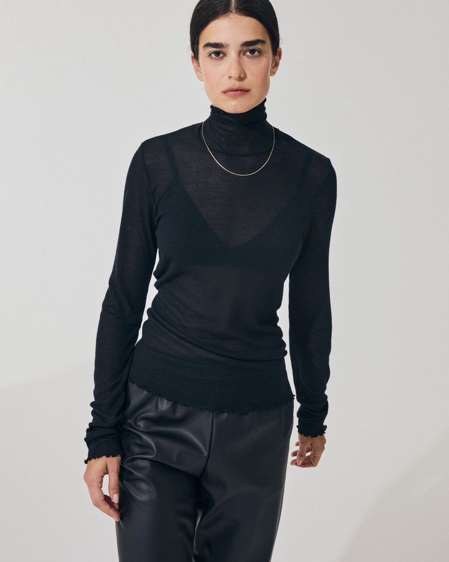 Scaglione TURTLENECK RIBBED MICROMODAL NERO Promozione Limitata