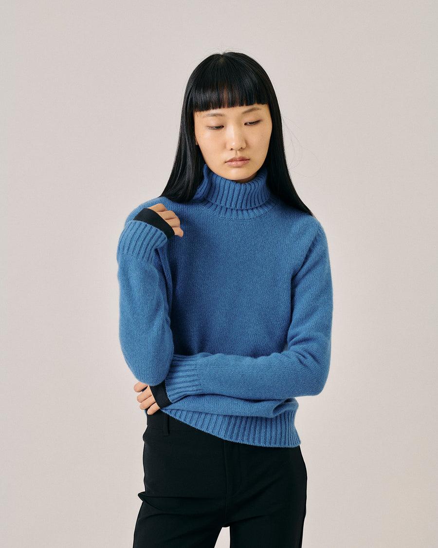 Scaglione TURTLE NECK SOFT HYBRID CASHMERE CORNFLOWER Vendita Calda
