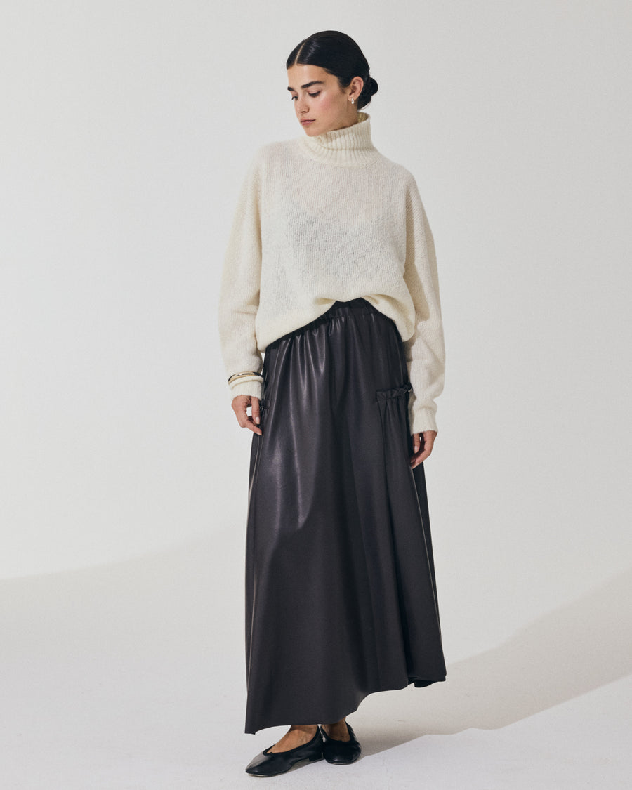 Scaglione SKIRT LUNGA CON ARRICCIO ECOPELLE MORO Qualità Garantita