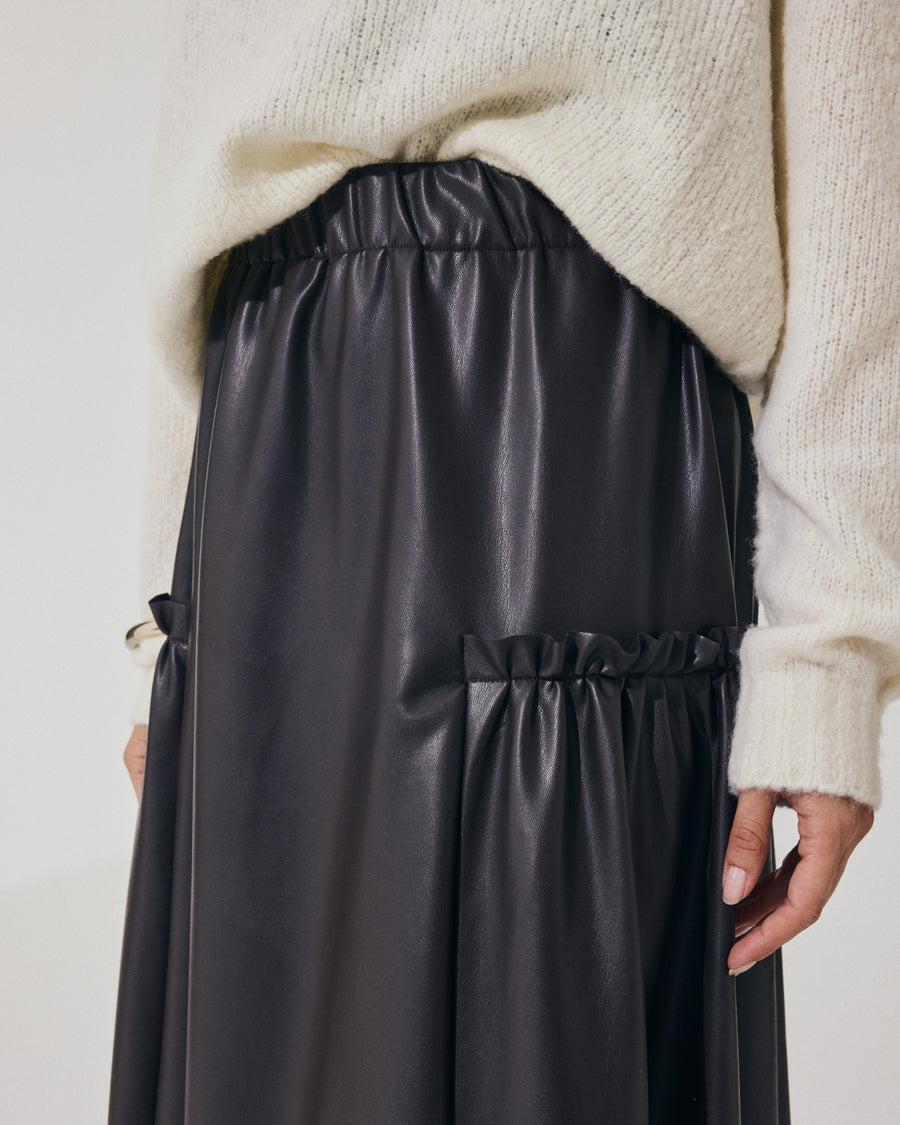 Scaglione SKIRT LUNGA CON ARRICCIO ECOPELLE MORO Qualità Garantita