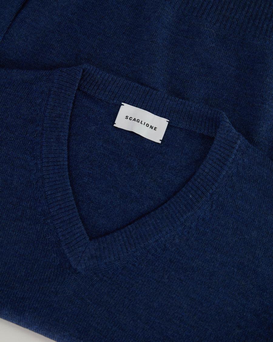 Scaglione V NECK SEAMLESS MERINO DENIM Moda