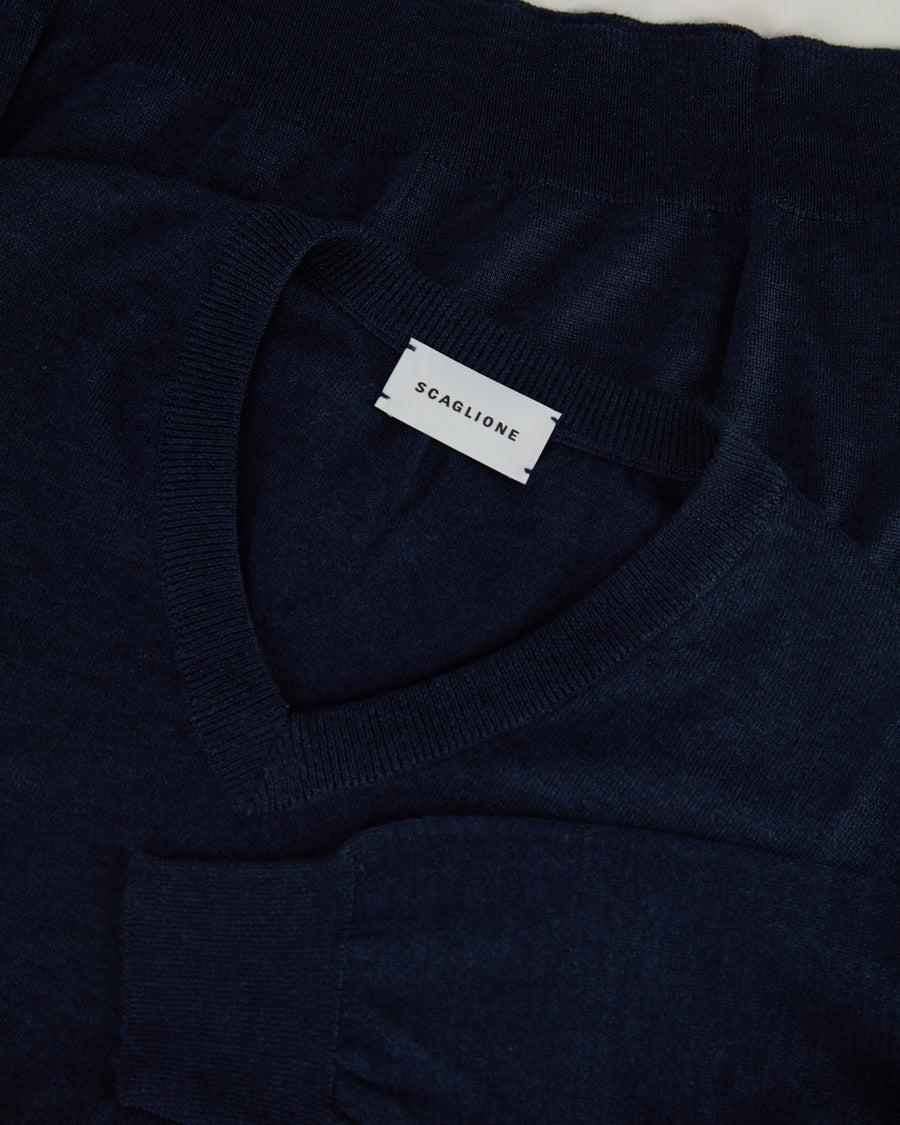 Scaglione V NECK FINELUX NAVY Qualità