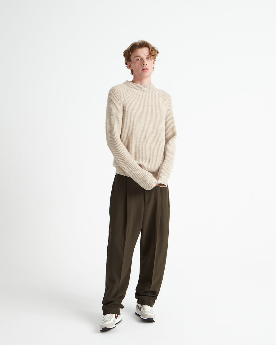 Scaglione ROUND NECK RIBBED HYBRD CASHMERE BEIGE Hotsell