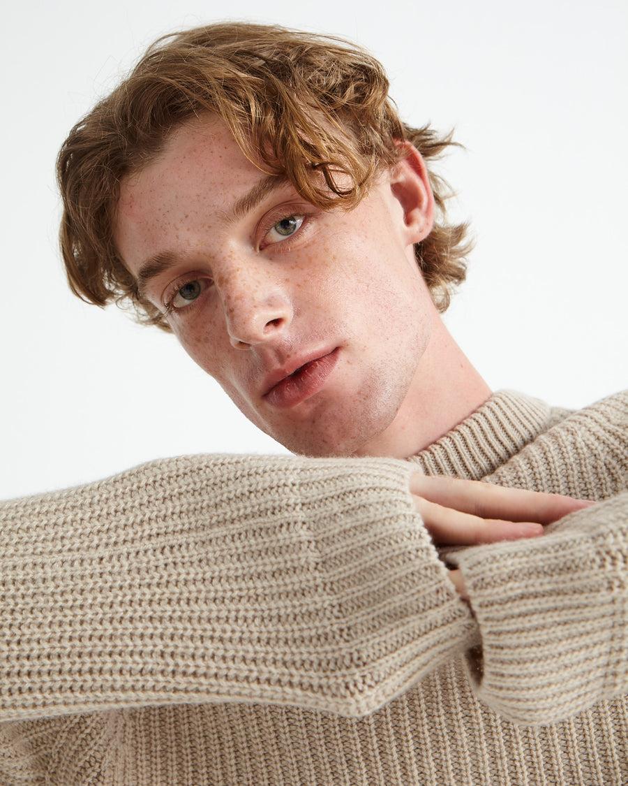 Scaglione ROUND NECK RIBBED HYBRD CASHMERE BEIGE Hotsell