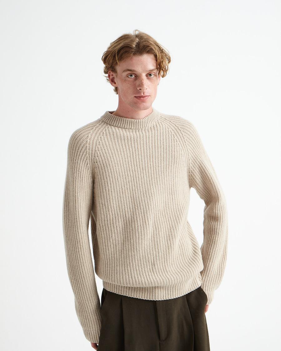 Scaglione ROUND NECK RIBBED HYBRD CASHMERE BEIGE Hotsell