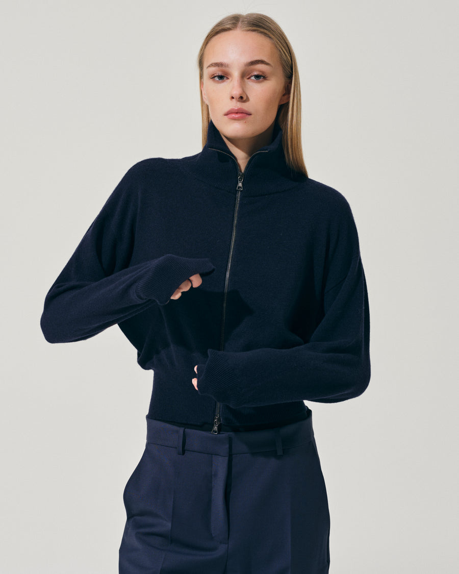 Scaglione BOMBER ZIP CASH BLEND NAVY Moda