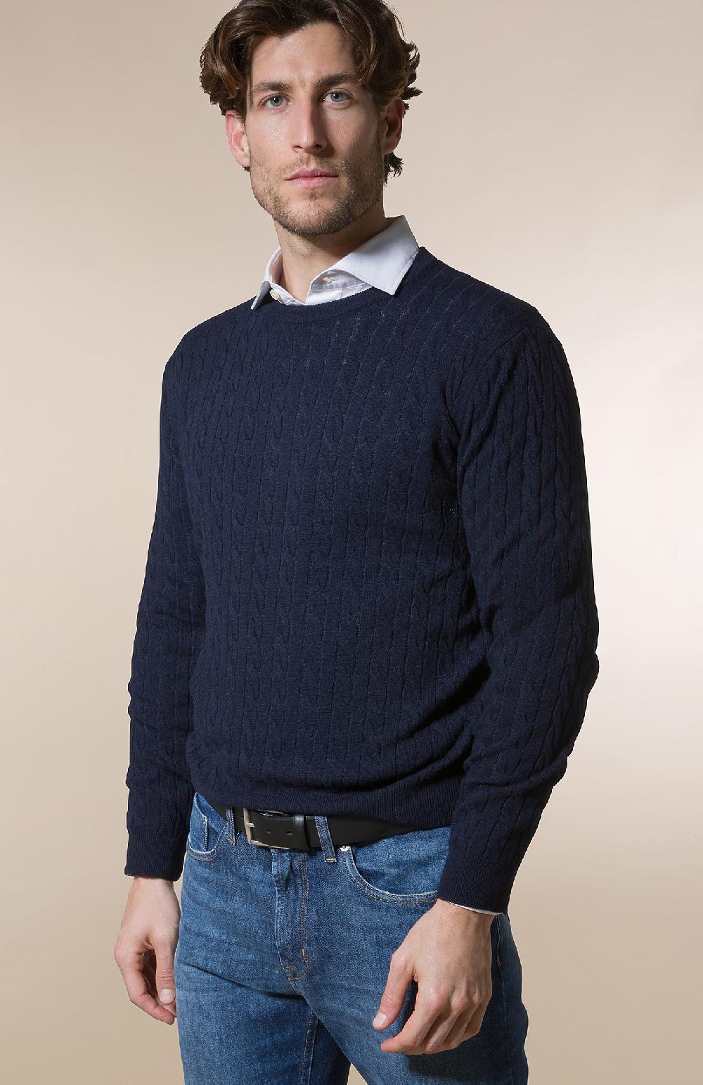 Seventy Maglione girocollo a trecce e coste - Col. Blu Acquista Ora