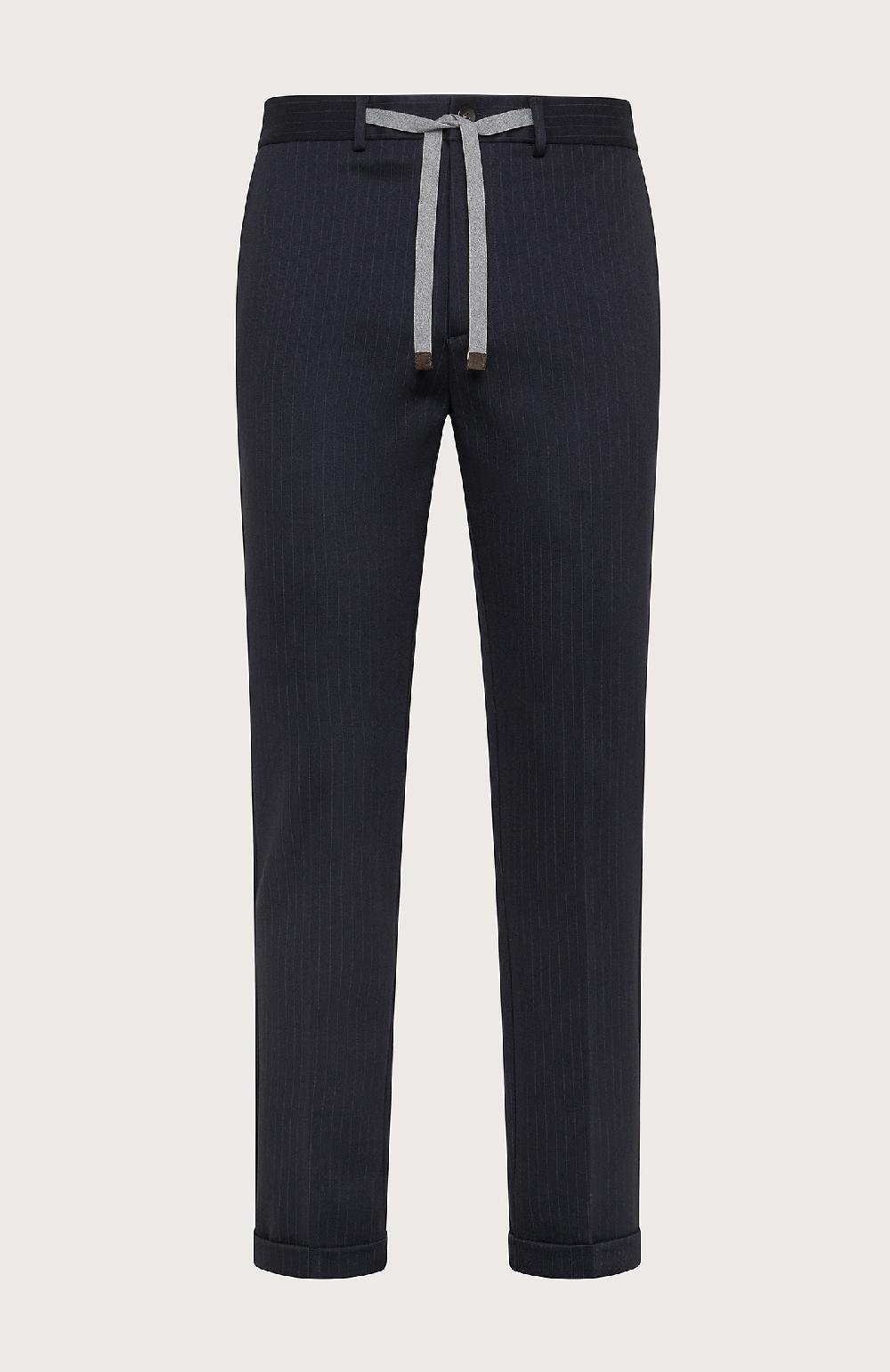 Seventy Pantalone con coulisse in punto stoffa gessato - Col. Blu Consegna Veloce