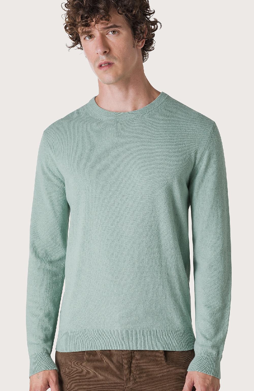 Seventy Maglia girocollo in rasato - Col. Verde Vendita Calda