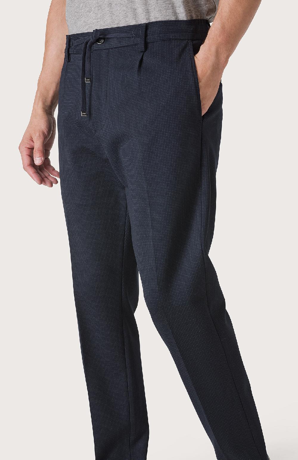 Seventy Pantalone con elastico e microdisegno - Col. Blu Italia