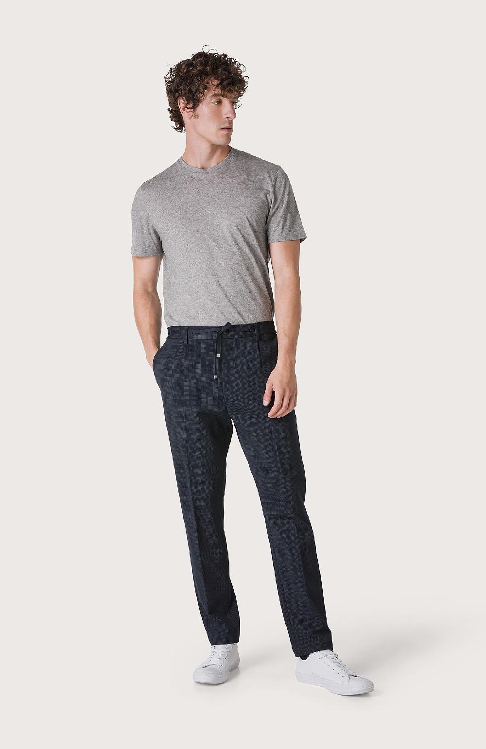 Seventy Pantalone con elastico e microdisegno - Col. Blu Italia