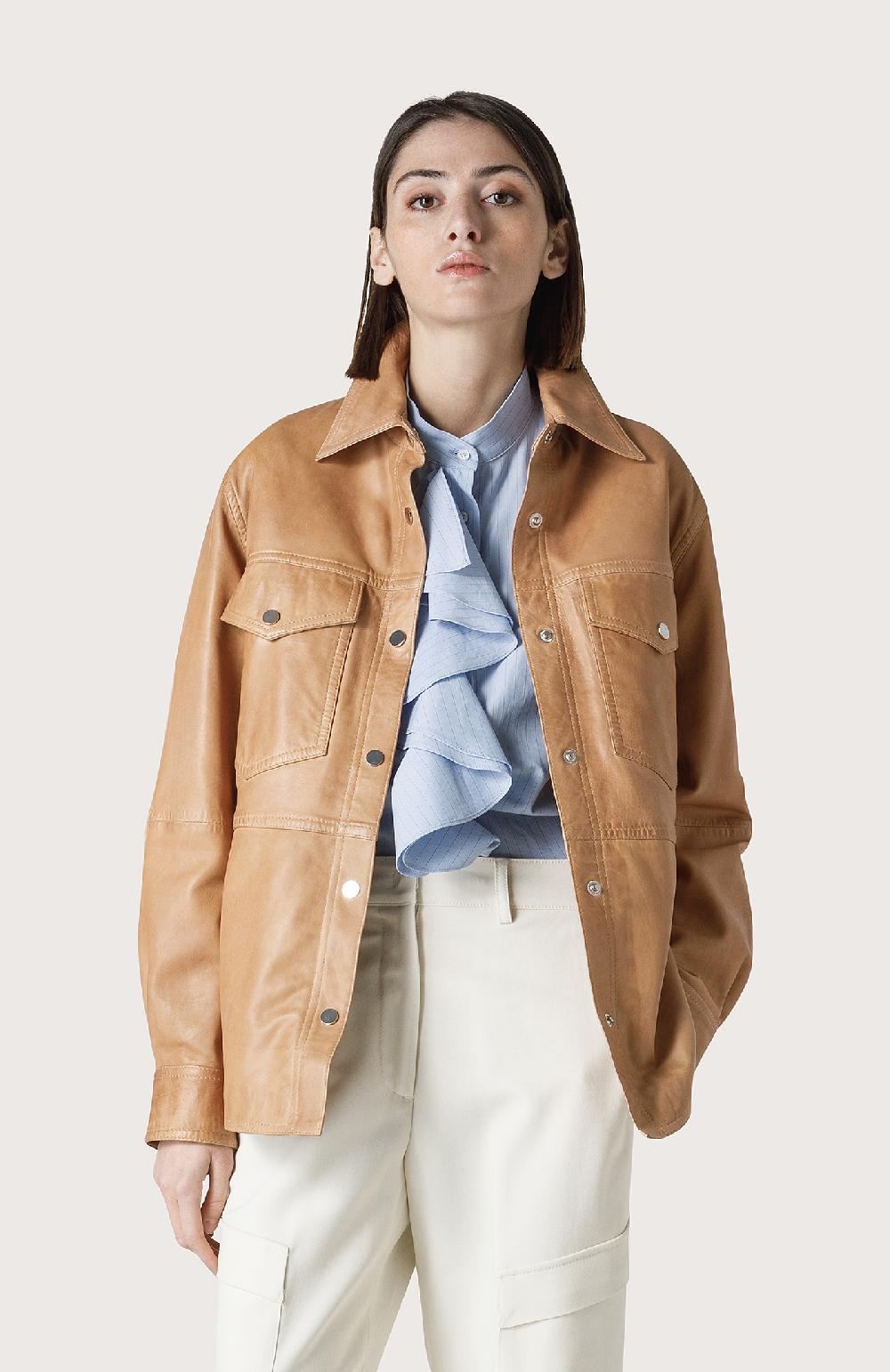 Seventy Overshirt in pelle effetto vintage - Col. Neutro Shopping Online