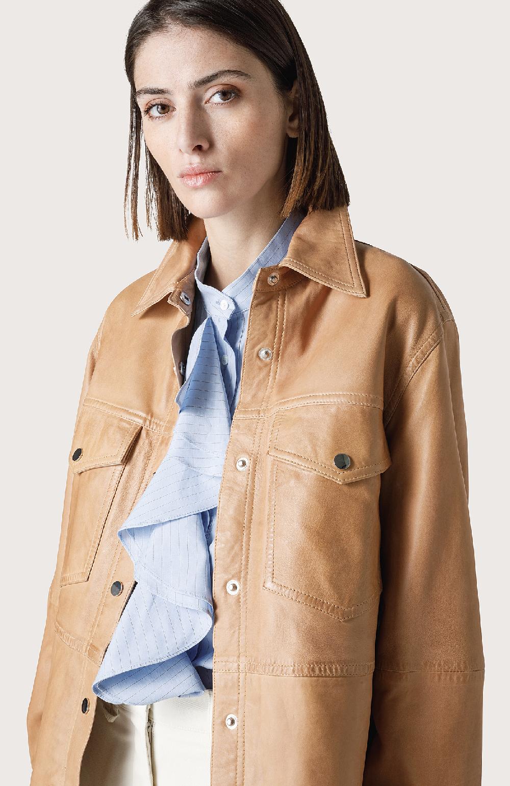 Seventy Overshirt in pelle effetto vintage - Col. Neutro Shopping Online