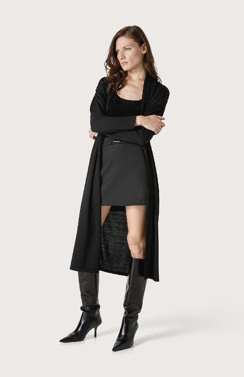 Seventy Maxi cardigan con cintura - Col. Nero Offerta