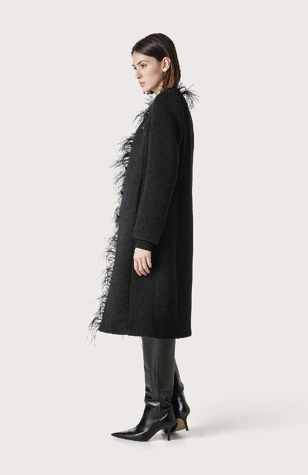 Seventy Cappotto bouclè con piume - Col. Nero Vendita Calda