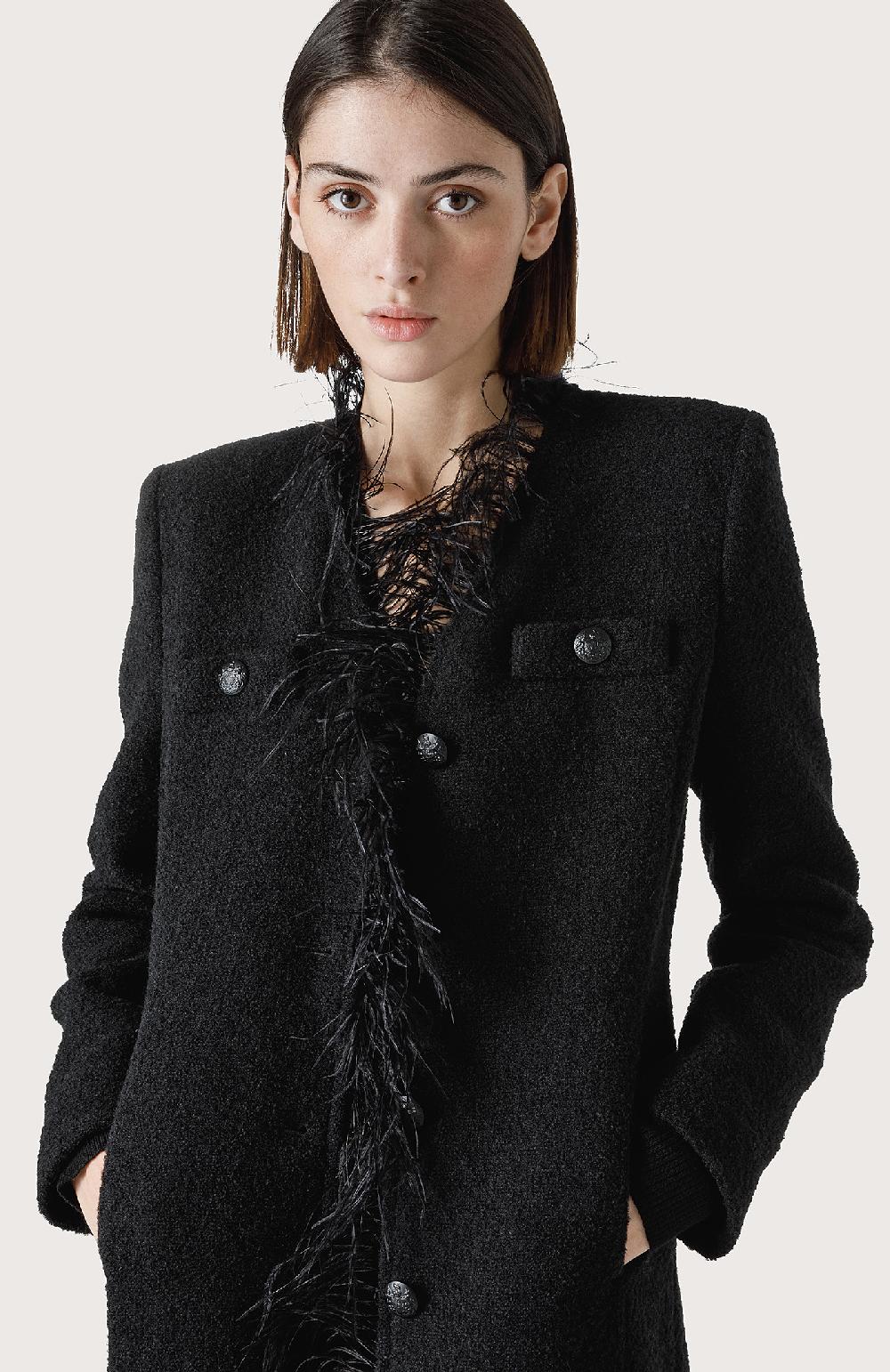 Seventy Cappotto bouclè con piume - Col. Nero Vendita Calda