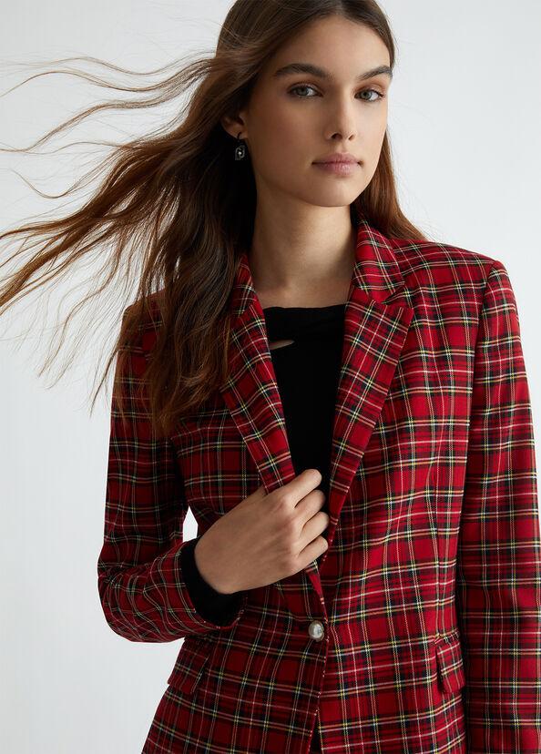 Liu Jo Blazer in tartan rosso Consegna Veloce