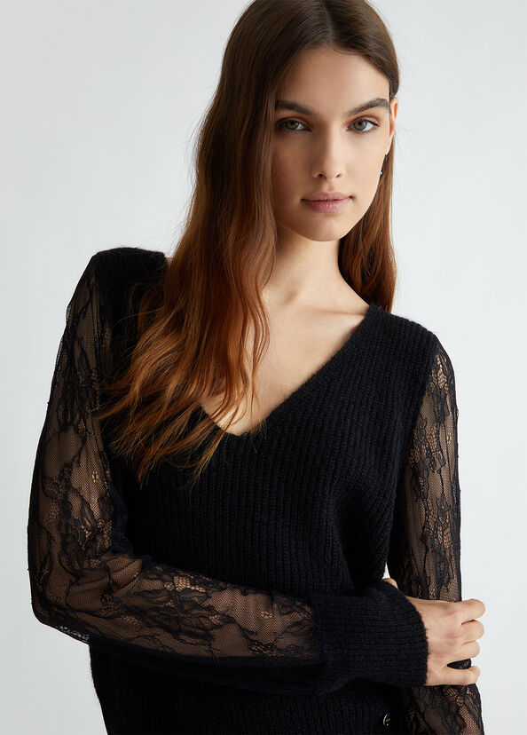 Liu Jo Maglia nera con pizzo Vendita Economica