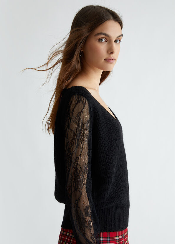 Liu Jo Maglia nera con pizzo Vendita Economica