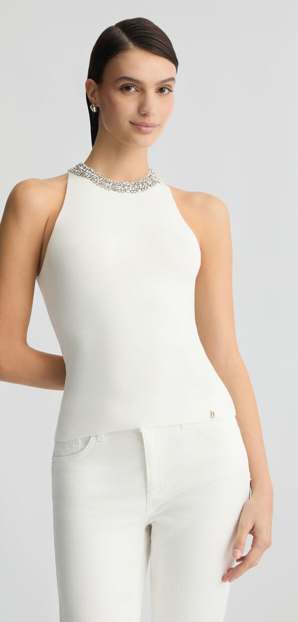 Liu Jo Top bianco con ricami gioiello Italia