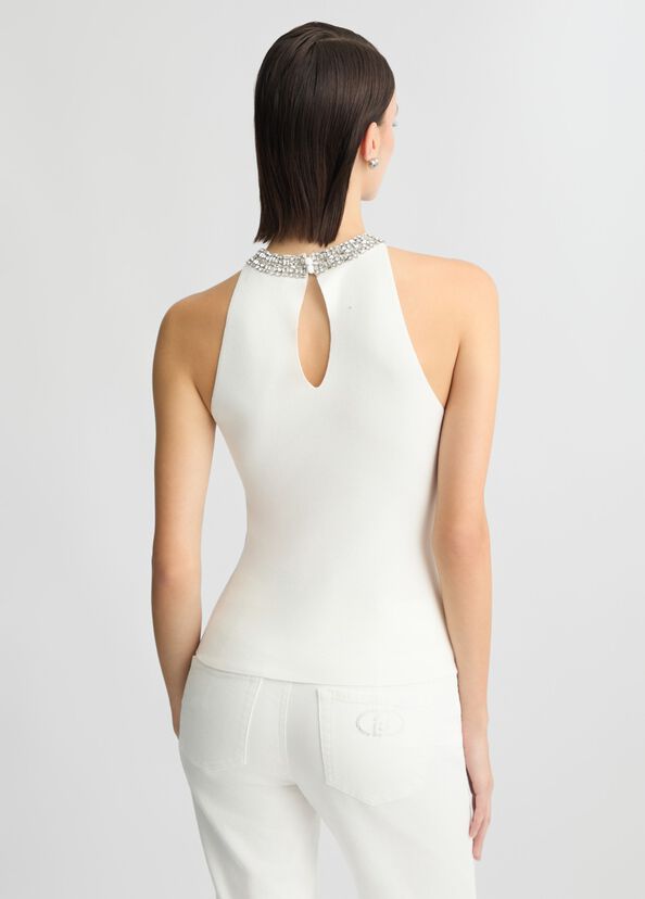 Liu Jo Top bianco con ricami gioiello Italia