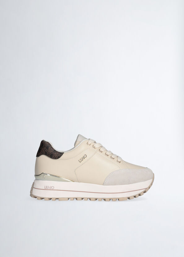 Liu Jo Sneakers platform in pelle beige Fino Al -60%