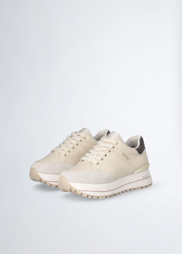 Liu Jo Sneakers platform in pelle beige Fino Al -60%