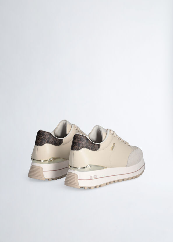 Liu Jo Sneakers platform in pelle beige Fino Al -60%